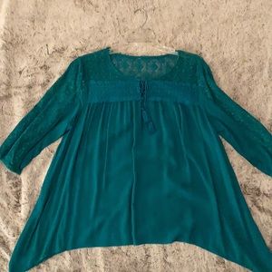 Flowy Teal Boho Lace detail top